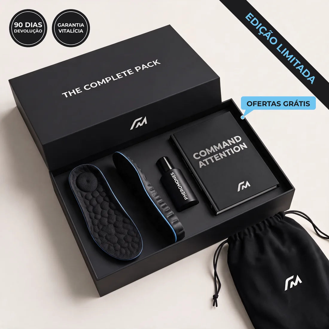 Pack ExtraCM Soft Pro — palmilhas, AuraPod S, saco de viagem e e-book Command Attention